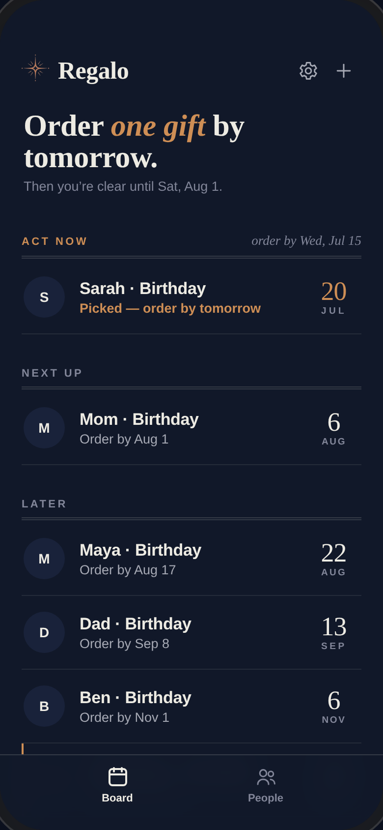 Regalo dark mode board view